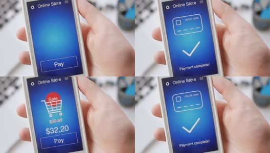 在打折期间使用智能手机应用为网上购物付款高清在线视频素材下载