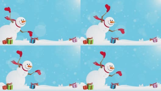 快乐的雪人和礼物盒高清在线视频素材下载