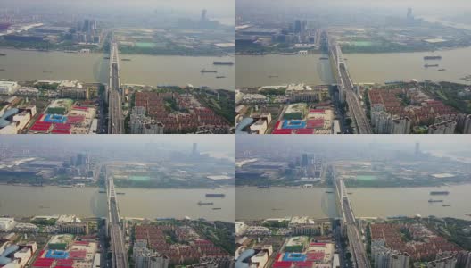 中国日上海市景交通卢浦大桥滨江航拍全景4k高清在线视频素材下载