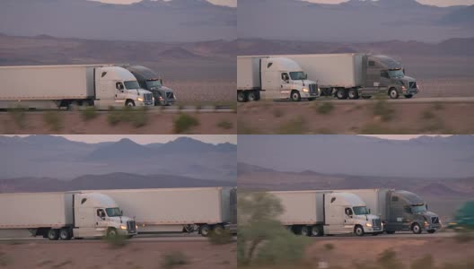 特写:货运半挂车在繁忙的公路上行驶和运输货物高清在线视频素材下载