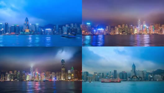 香港从早到晚时光流逝维多利亚港城市景观高清在线视频素材下载