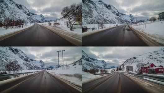 在挪威的冬季道路上行驶的POV高清在线视频素材下载