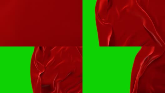 红布移开挥手和开放背景。抽象织物过渡三维动画与阿尔法蒙版绿色屏幕。高清在线视频素材下载