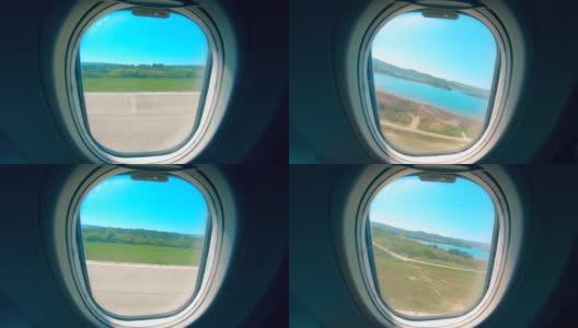 飞机起飞时从窗口看出去的景色高清在线视频素材下载