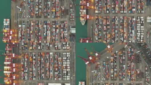鸟瞰图工业港口与货柜船在香港股票高清在线视频素材下载