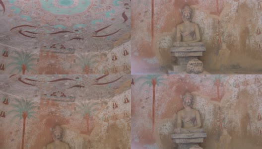 中国甘肃冰灵寺的佛教石窟雕塑。联合国教科文组织世界遗产。高清在线视频素材下载