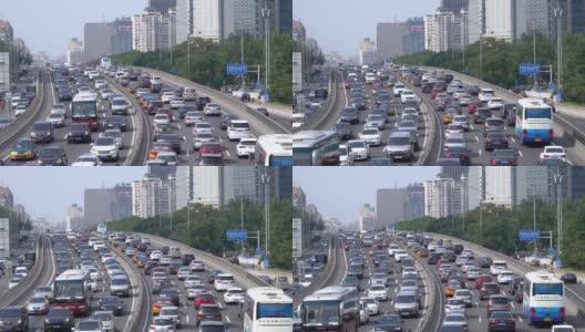 繁忙的交通和现代建筑在北京城市高清在线视频素材下载