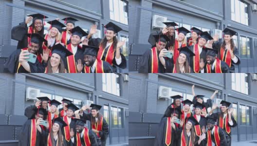 毕业典礼后，大学生们在自拍高清在线视频素材下载