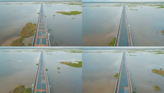 鸟瞰泰国当地公路旅行，Phatthalung |公路3073 -泰国最长的跨海大桥高清在线视频素材下载