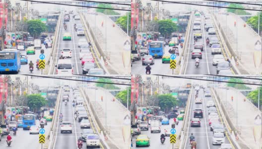 曼谷高峰时段的交通和汽车拥挤，具有城市景观概念的交通高清在线视频素材下载