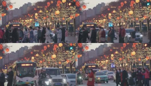 街上挂满灯笼庆祝中国新年高清在线视频素材下载
