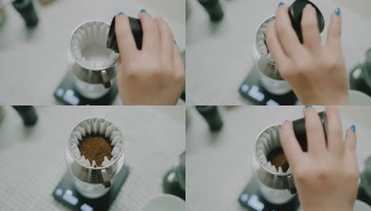咖啡滴液器的咖啡渣特写高清在线视频素材下载