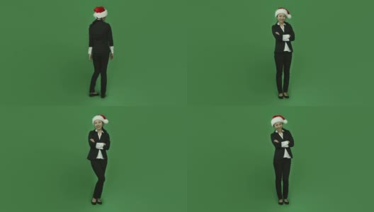 亚洲商界女性孤立绿屏绿背景圣诞老人自信高清在线视频素材下载