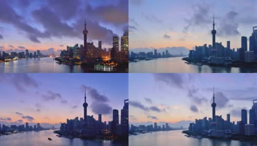 上海天际线在黎明到一天的时间流逝，中国高清在线视频素材下载