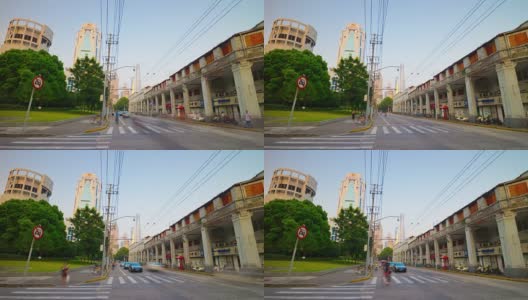 阳光明媚的一天上海城市交通街道人行道全景4k时间流逝中国高清在线视频素材下载