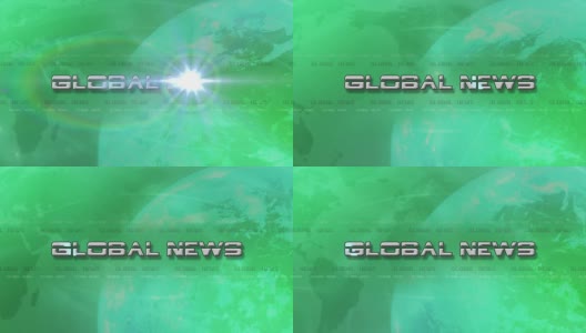 高分辨率的缓冲器动画全球新闻Sting。镜头光晕显示文本，与光球旋转-绿色高清在线视频素材下载