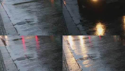 湿漉漉的人行道上的倒影高清在线视频素材下载