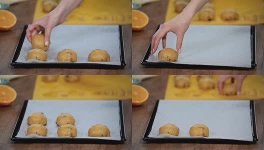 面包放在烤盘上。把面包放在烤盘上高清在线视频素材下载