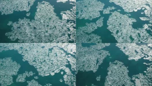 冬季阿尔泰山卡顿河浮冰污泥鸟瞰图高清在线视频素材下载