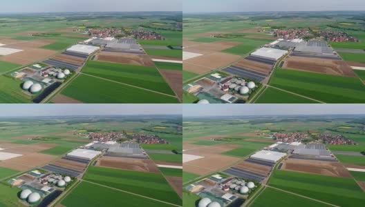 沼气厂航拍视频。农业和温室综合设施配备了自己的沼气生产，欧洲高清在线视频素材下载