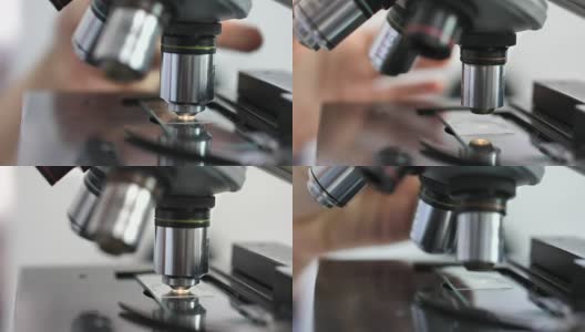 显微镜镜头是接近被摄物玻璃处的探索样品高清在线视频素材下载