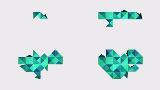 动画心脏形状现代蓝绿色的多边形折纸折叠翻转效果高清在线视频素材下载