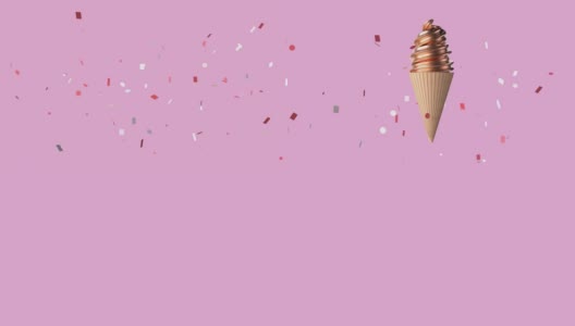 抽象冰淇淋蛋筒粉色场景3d渲染运动甜食概念高清在线视频素材下载