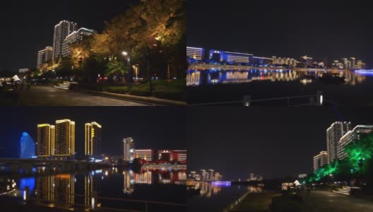 三亚市夜景时间照亮滨江步行湾全景4k海南中国高清在线视频素材下载