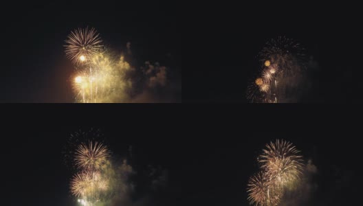 烟花4K分辨率背景抽象庆典在夜空中美好的回忆，除夕喜庆周年缤纷的灯光，超高清镜头高清在线视频素材下载