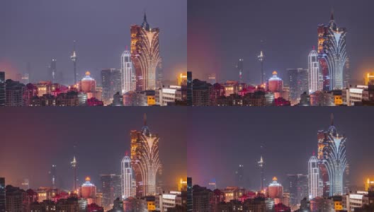 澳门，中国城市天际线在黄昏的时间流逝。高清在线视频素材下载