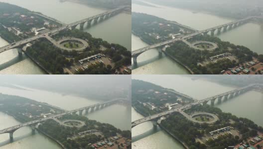飞越长沙市著名的滨江交通湾大桥晴日航拍4k中国全景图高清在线视频素材下载