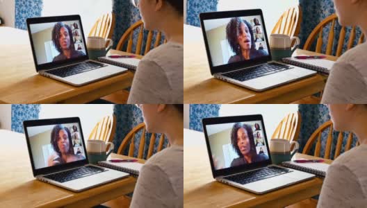 成熟的女人会在视频会议中与朋友或同事交谈高清在线视频素材下载