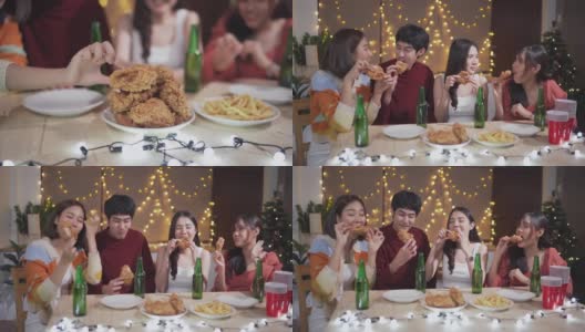 一群亚洲青少年快乐和享受与节日派对在家里高清在线视频素材下载