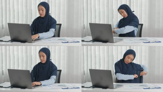 阿拉伯商业女性由于在办公室的辛苦工作而感到压力和疲惫高清在线视频素材下载