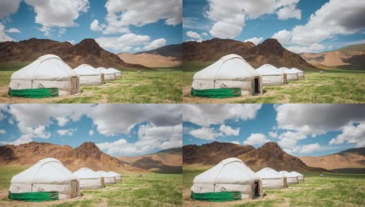 蒙古乌兰巴托外传统蒙古包营地的蒙古包的延时视图高清在线视频素材下载