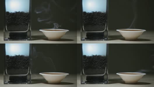 黑热中国茶杯烟木桌黑色背景无人高清画面高清在线视频素材下载