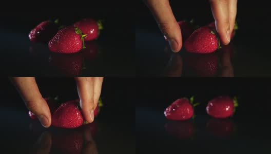 那只手从桌上拿起草莓高清在线视频素材下载