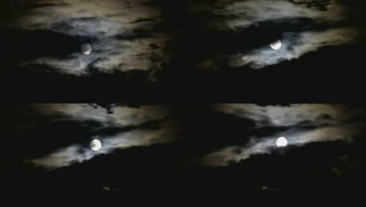 满月和飘过的云彩高清在线视频素材下载