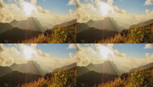 泰国清迈名山之一的清岛大山，云雾缭绕，阳光灿烂。高清在线视频素材下载