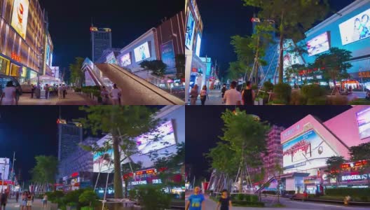 夜光照亮深圳市内著名的购物街区拥挤的全景，4k时间流逝中国高清在线视频素材下载