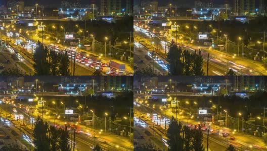 城市十字路口的夜间交通，延时高清在线视频素材下载