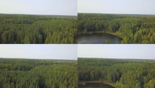 河边森林环绕，是休闲和垂钓的好地方。航空摄影测量高清在线视频素材下载