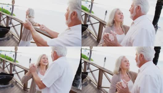 喜欢退休白人情侣在度假胜地跳舞高清在线视频素材下载