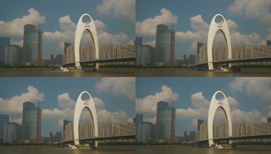 阳光明媚的一天广州市著名的江湾市区全景4k中国高清在线视频素材下载