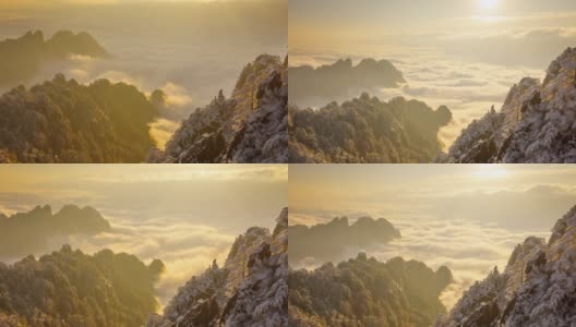日出的时间流逝，在中国的黄山(黄山)俯瞰一片雾海高清在线视频素材下载