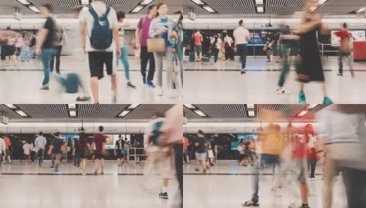 时间流逝的人群行走在香港地铁交通枢纽高峰时段高清在线视频素材下载