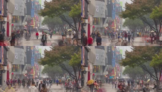 雨天长沙市区购物拥挤的街道全景时间推移4k中国高清在线视频素材下载
