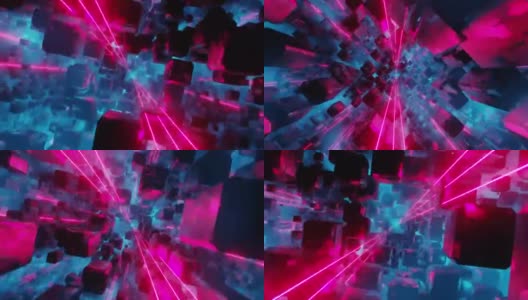 黑洞，虫洞，可循环的，抽象赛博朋克风格的彩色翘曲环高清在线视频素材下载