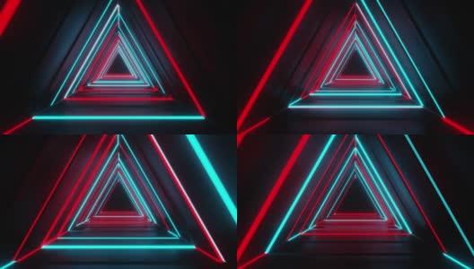 未来隧道霓虹灯，蓝色和红色光谱，循环动画4k渲染高清在线视频素材下载