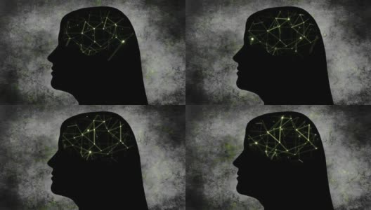 女性剪影与大脑神经元连接的肖像高清在线视频素材下载